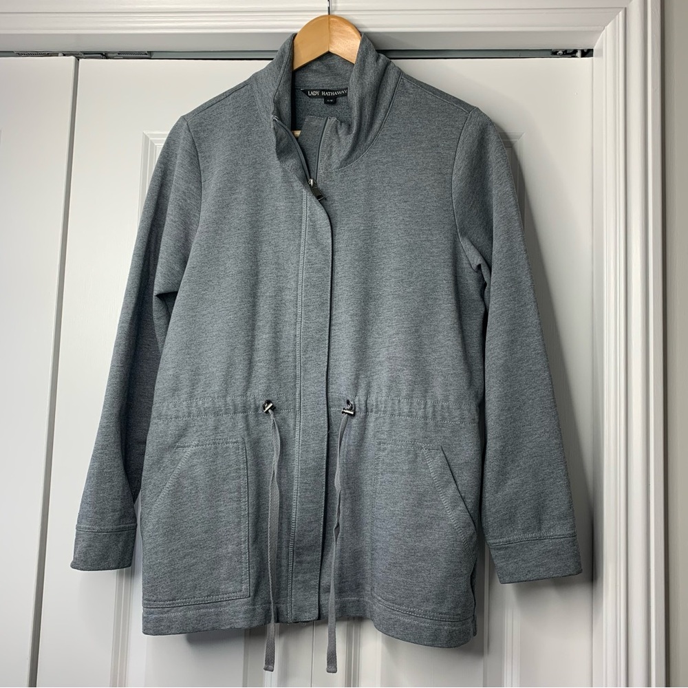 Lady Hathaway Grey Sweatshirt Jacket Zip Drawstring  Waist Women’s Size US L